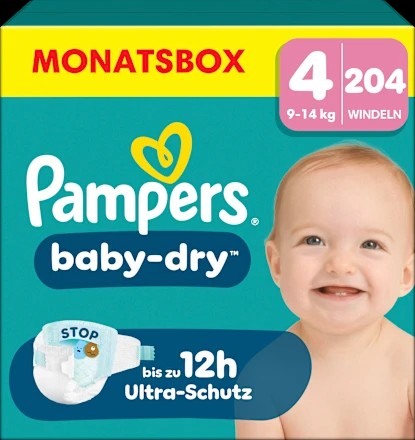 Windeln Gr. 4 Maxi (9-14 kg) Monatsbox, 204 St