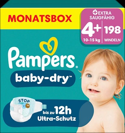 Windeln Gr. 4+ Maxi Plus (10-15 kg) Monatsbox, 198 St