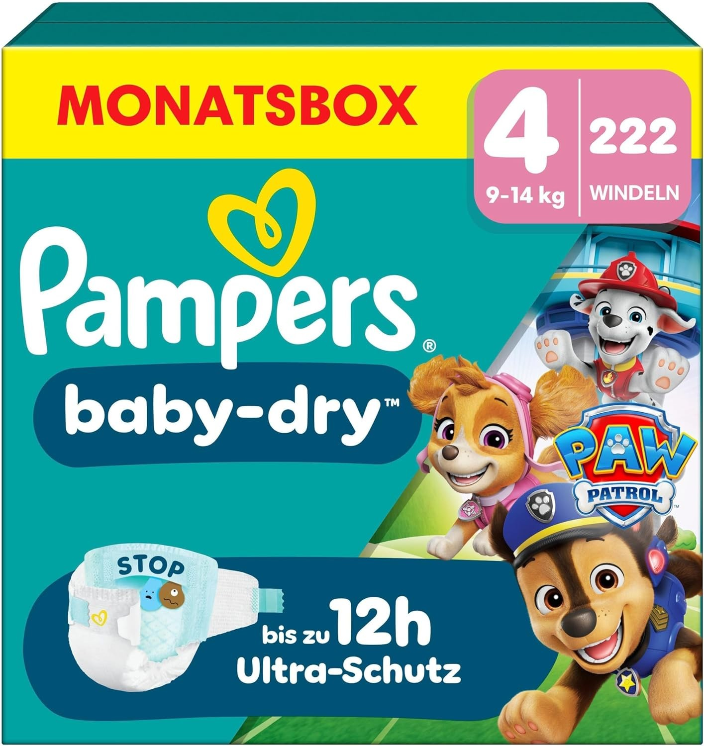 Windeln Baby Dry Gr.4 (9-14 kg) Limited Edition Paw Patrol, Monatsbox, 222 St