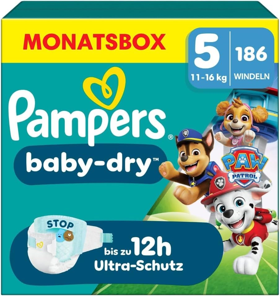 Windeln Baby Dry Gr.5 (11-16 kg) Limited Edition Paw Patrol, Monatsbox, 186 St